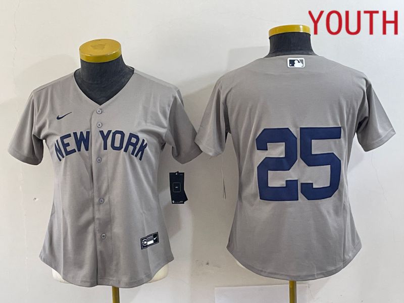 Youth New York Yankees #25 No Name Grey Nike Game 2024 MLB Jersey style 1